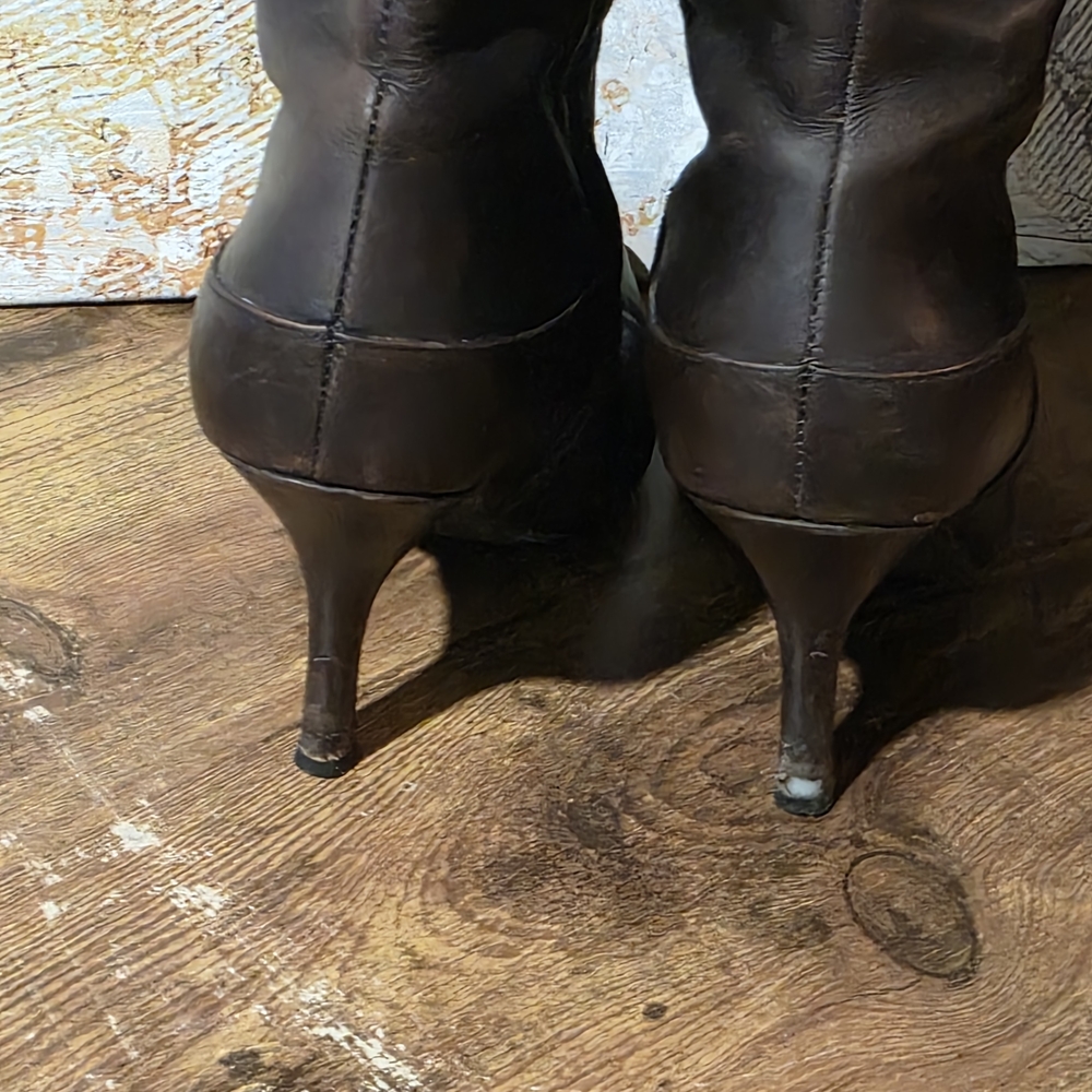 Nine West Timeless Women's Dark Brown Leather Knee-High Stiletto Boots - Picture 6 of 16